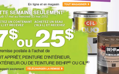 Remise postale sur la peinture chez Home Depot