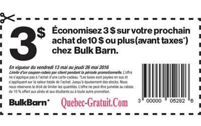 Coupon de 3$ à imprimer, Bulk Barn