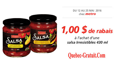 Rabais de 1$ sur une salsa Irresistibles