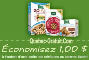 1$ de rabais, boîte de barres granola Kashi