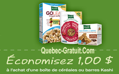 1$ de rabais, boîte de barres granola Kashi