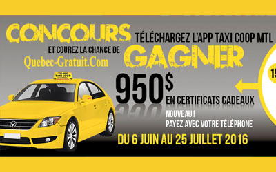 Certificats-cadeaux Taxi Coop de 500$, 300$ ou 150$