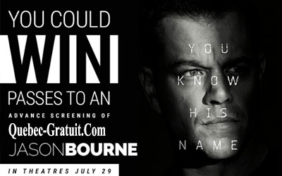 Billets pour l'avant-première du film Jason Bourne