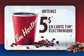 Carte Tim Hortons de 5$ Gratuite