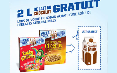 2 litres de lait au chocolat Gratuit