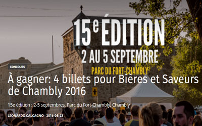 Billets pour Bières et Saveurs de Chambly 2016