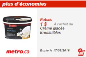Rabais de 1$ sur la Crème glacée Irresistibles