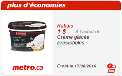 Rabais de 1$ sur la Crème glacée Irresistibles