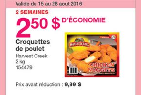 Rabais de 2.50$ sur les nuggets de poulet Harvest Creek