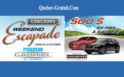 Concours gagnez une Escapade week-end de 500$