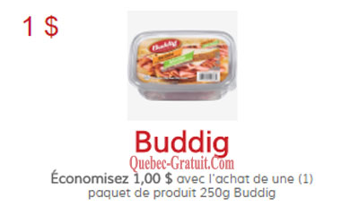 Coupon de 1$ sur tout produit Buddig de 250g