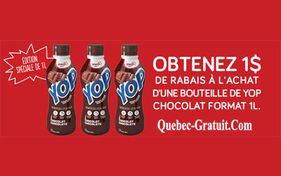 Rabais de 1$ sur une bouteile de YOP Chocolat