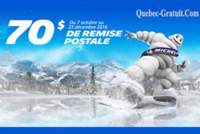 70$ en remise postale à l'achat de pneus Michelin