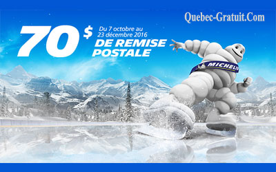 70$ en remise postale à l'achat de pneus Michelin