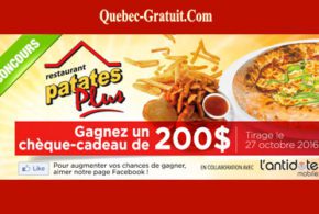 Concours gagnez 200$ à dépenser au Patates Plus de Val-Bélair