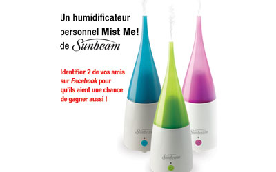 Concours gagnez des Humidificateurs personnel à ultrasons de Sunbeam