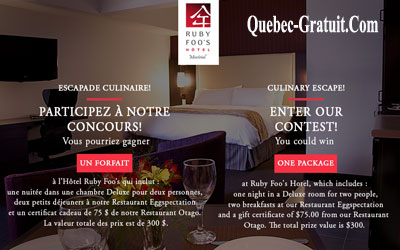 Concours gagnez un Forfait à l'hôtel Ruby Foo's