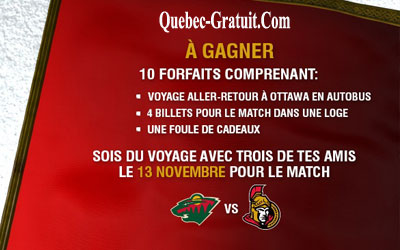 Concours gagnez un Forfait pour assister à un match de hockey à Ottawa