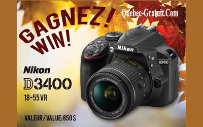 Concours gagnez un appareil photo NIKON D3400 18-55 VR