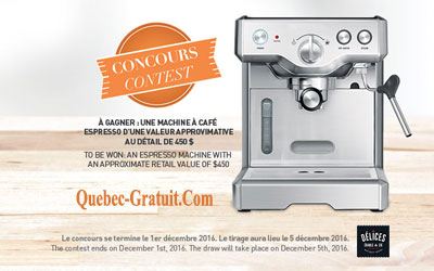 Concours gagnez une Machine à café espresso de 450 $