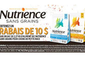 Rabais de 10$ sur un sac Nutrience de 2,27 kg