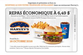 Repas économique à 6.49$ seulement chez Harvey's