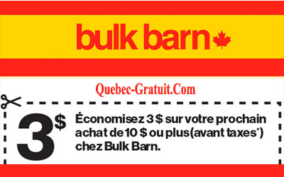 Coupon de 3$ à l’achat de 10$ ou plus chez Bulk Barn