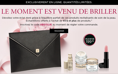 Une trousse de produits Lancôme Offerte