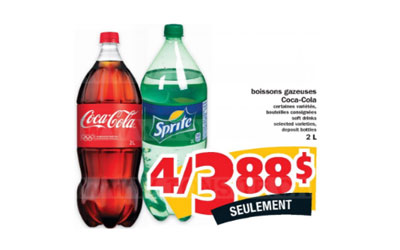 Boissons gazeuses Coca-Cola et Sprite (2L) à 0.97$