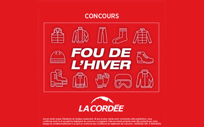 Concours gagnez 4 cartes-cadeaux La Cordée Plein Air de 1000$