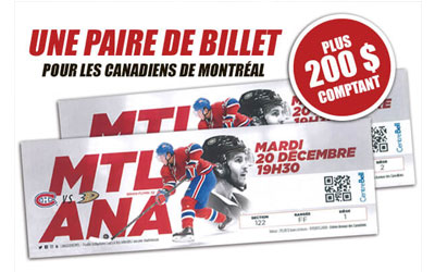 Concours gagnez des Billets pour une partie de hockey