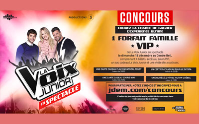 Concours gagnez un forfait famille VIP pour voir La Voix Junior en spectacle