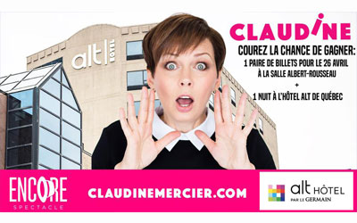 Concours gagnez une nuit à l'Alt Hotel Quebec pour voir Claudine Mercier