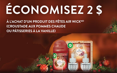 Rabais de 2$ à l’achat d’un produit des fêtes Air Wick