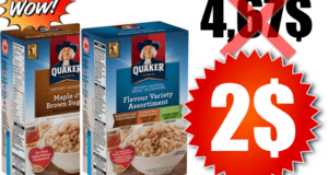 Boîte de gruau instantané Quaker 216 g - 430 g à 2$