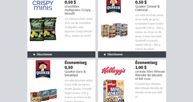 Coupons rabais sur les produits Crispy Minis et Quaker