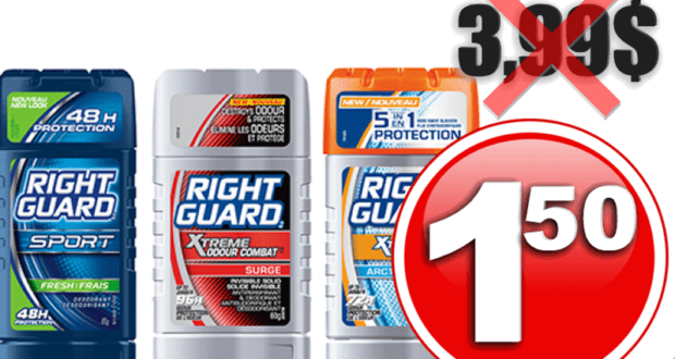 Désodorisant Right Guard à 1,50$