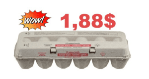 Douzaine d’oeufs gros calibre à 1,88$ seulement