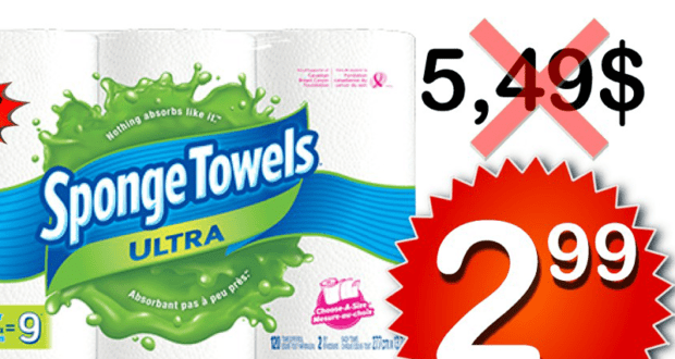 Emballage de 6 rouleaux d’essuie-tout Sponge Towels à 2,99$