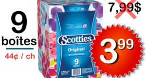 Emballage de 9 boîtes de papier mouchoirs Scotties à 3.99$