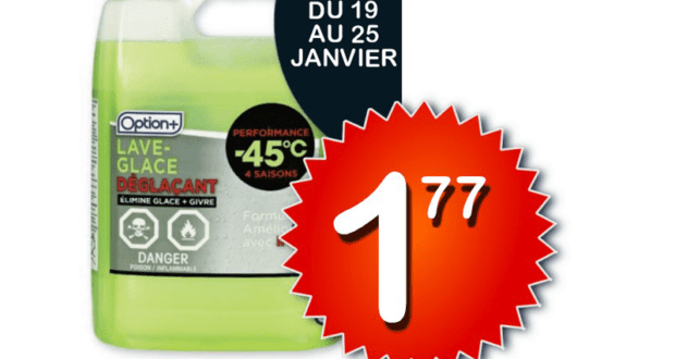 Lave glace déglaçant Option+ 3,78L à 1,77$