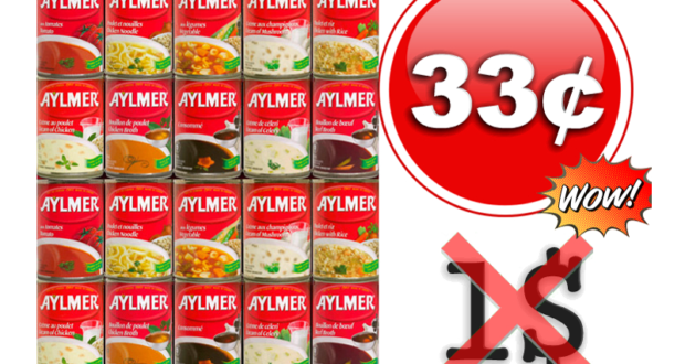 Soupes Aylmer à 33¢