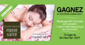 Concours gagnez 190$ pour un massage de 60 minutes en tandem