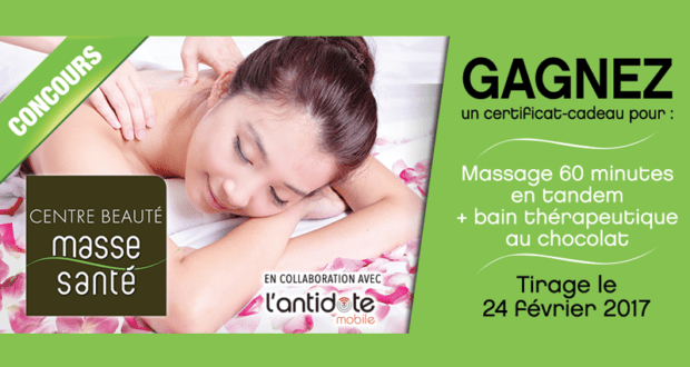 Concours gagnez 190$ pour un massage de 60 minutes en tandem