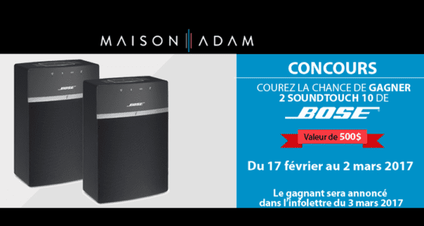 Concours gagnez 2 Haut-parleurs SoundTouch 10 de BOSE