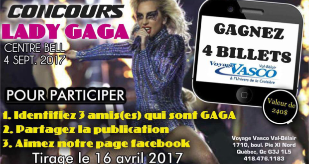 Concours gagnez des billets pour aller voir Lady Gaga