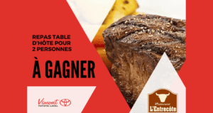 Concours gagnez un repas table d'hôte pour 2 au Restaurant L'Entrecôte