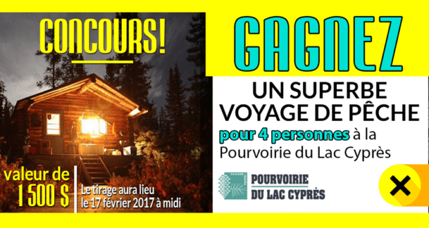 Concours gagnez un voyage de pêche pour 4 à la Pourvoirie du Lac Cyprès