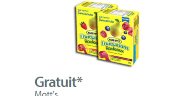 Coupon gratuité sur une boite de rouleaux Mott’s Fruitsations