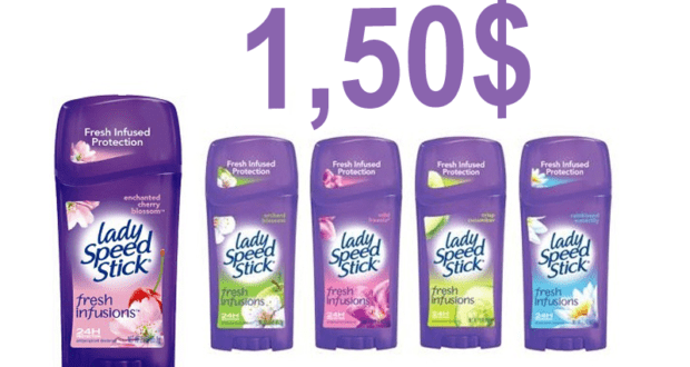 Antisudorifique Lady Speed Stick à 1,50$